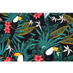 Vintage Puff Sleeve Dress with Bird Print and Belt