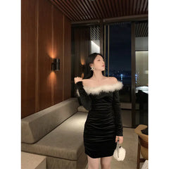 Vintage Velvet Sexy Audrey Hepburn Little Black Dress