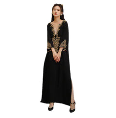 Embroidered Long Sleeve Belted Muslim Casual Skirt