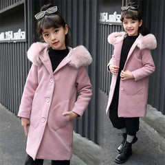 Princess Long Winter Coat with Fur Collar for Girls