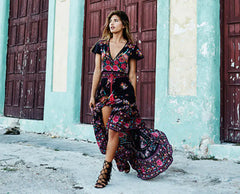 European Vintage Floral Chiffon Dress