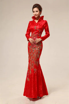Vintage Style Long Cheongsam Wedding Dress for Brides