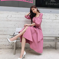 Pink Square Neck Vintage Dress