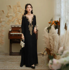 Embroidered Long Sleeve Belted Muslim Casual Skirt