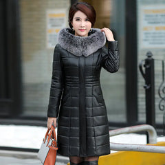 PU Leather Cotton Winter Coat for Middle-aged Women