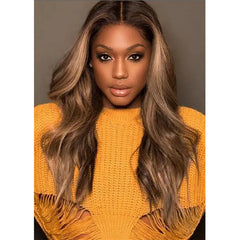 Gold Long Wavy Wig with Middle Parting