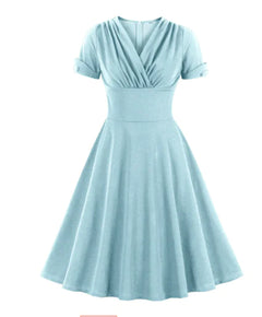 Vintage Style V-Neck A-Line Dress for Women