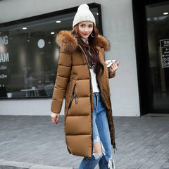 Girls' Cotton Padded Winter Coat with Fur Collar