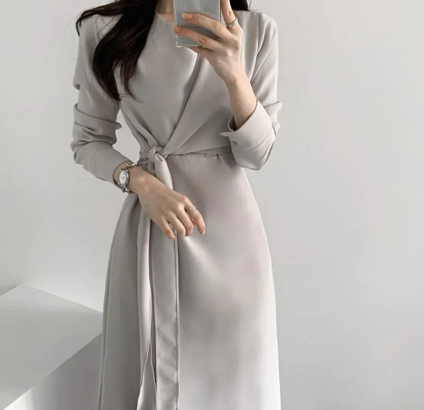 korean fashion slim fit dress Korean Slim Denim Dress Floor-Length Casual Long Sleeve Single Breasted Lapel Autumn Women from Dhgate Basic & Casual Dresses