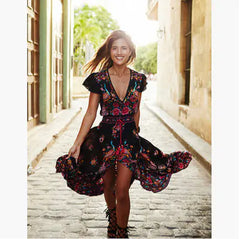 European Vintage Floral Chiffon Dress