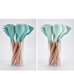 9-Piece Silicone Kitchen Utensil Set with Wood Handle