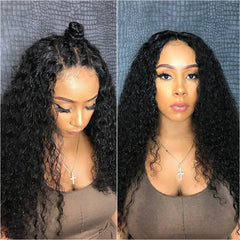 Popular Black Long Curly Wig with Middle Parting