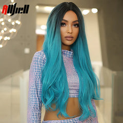 Gradient Red Long Curly Wig with Middle Part