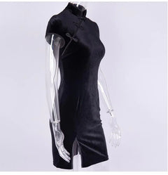 Vintage Velvet Split Hem Dress for Dark Aesthetic