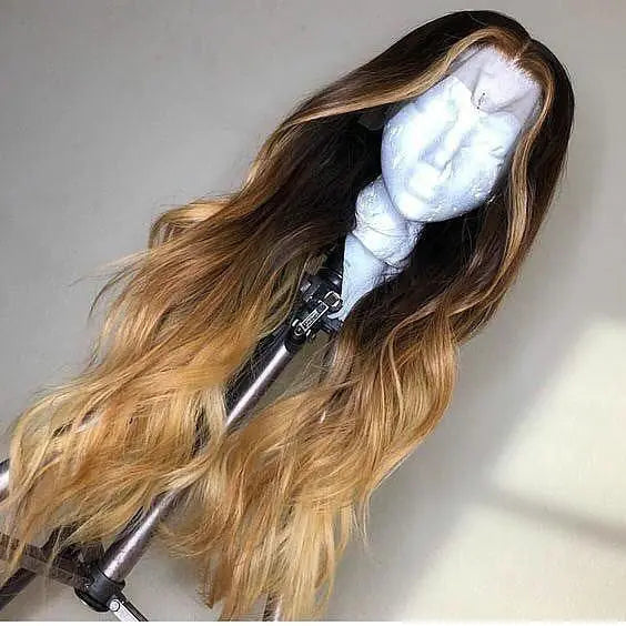 Gold Long Wavy Wig with Middle Parting