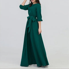 Bohemian Vintage Long Dress with Lantern Sleeves