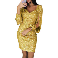 Sequin Tassel Long Sleeve Bodycon Dress