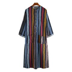 Middle Eastern Men's Long Sleeve Striped Robe