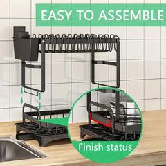 2-Tier Dish Rack with Drainboard & Utensil Holder