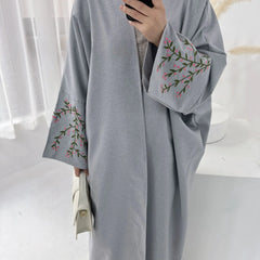 Elegant Flower Embroidered Cardigan Robe from Dubai