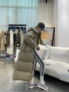 Cream Mid-Length Down Jacket for Women - High-End Winter Coat