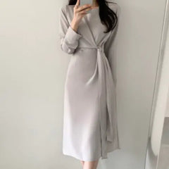 Korean Daejeon Long Slim Fit Vintage Dress for Women