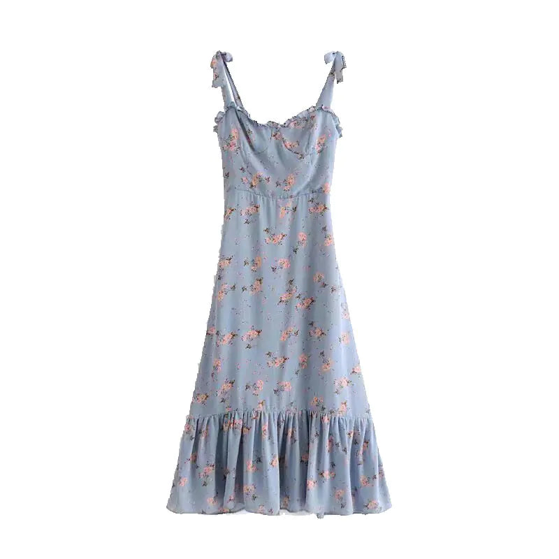 Vintage Floral Chiffon Slip Dress for Summer Beach