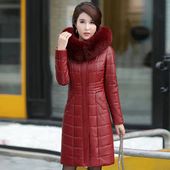 PU Leather Cotton Winter Coat for Middle-aged Women