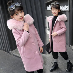 Princess Long Winter Coat with Fur Collar for Girls