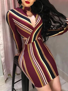 Striped Long Sleeve Bodycon Dress