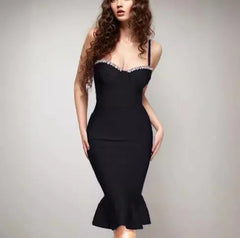 Vintage Sequin Mermaid Midi Dress - Strapless Design