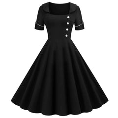 Vintage Button Puff Dress for Autumn and Winter