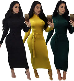 Chic Long Sleeve Wool Dress