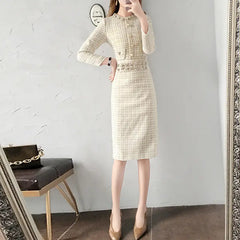 Vintage French Style Wool Dress with Midi Length