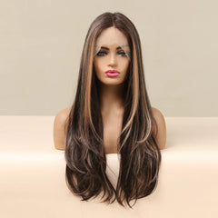 Women's Long Curly Wig with Front Lace Middle Part
