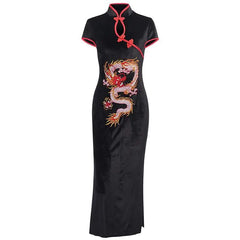 Vintage Dragon Embroidery Cheongsam Dress with Slits