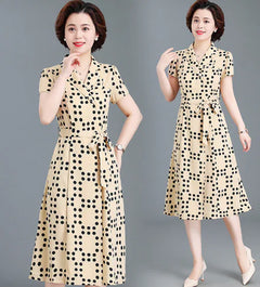 Vintage High-Waist Chiffon Dress with Side Slit