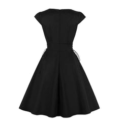Plus Size Vintage Hepburn Style Black Dress with Embroidery
