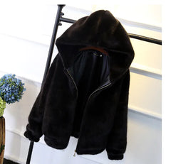 Hooded Short Women's Faux Mink Fur Winter Coat