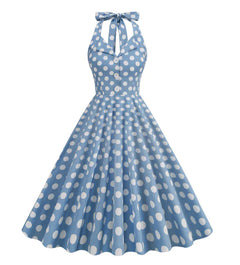 Vintage Polka Dot Dress with Bow and Flared Skirt