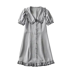 Vintage Short Sleeve High Waist Checkered Dress for Women