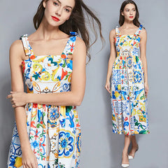 Vintage Palace Blue and White Floral Slip Dress