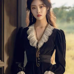 Vintage Black Gold Velvet Dress