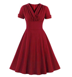 Vintage Style V-Neck A-Line Dress for Women