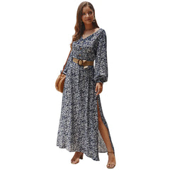 Vintage Floral Maxi Dress with Lantern Sleeves