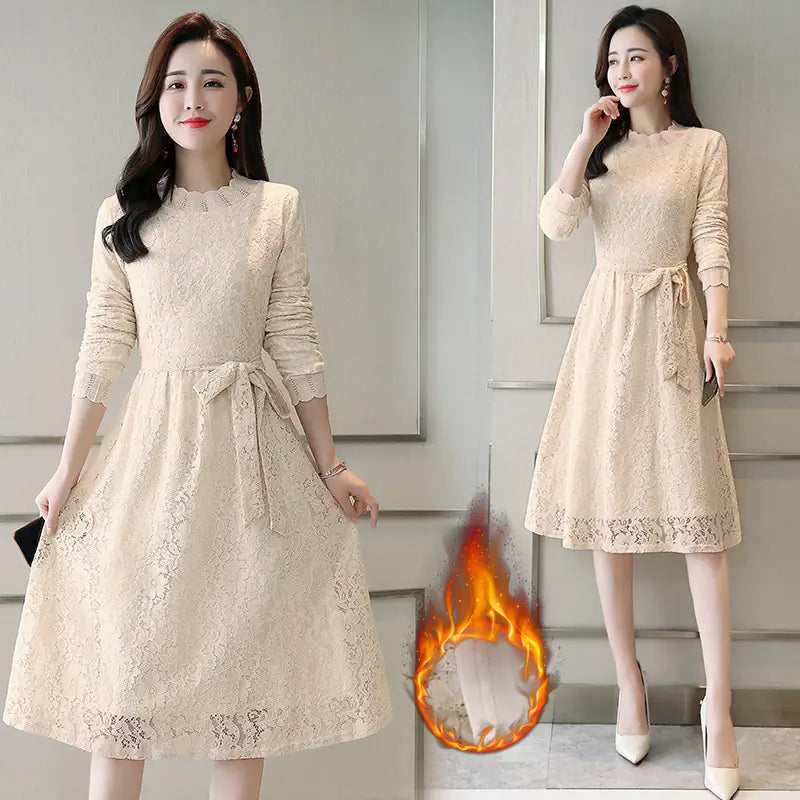 Vintage French Lace Dress with Thickened Lining