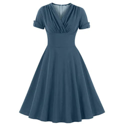 Vintage Style V-Neck A-Line Dress for Women