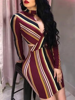 Striped Long Sleeve Bodycon Dress