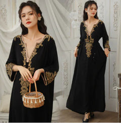 Embroidered Long Sleeve Belted Muslim Casual Skirt