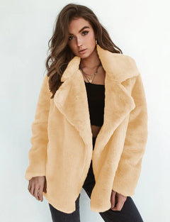 Fashionable Women's Plush Collar Autumn Winter Coat